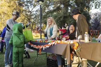 children trick or treat on the Pacific campus